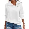 Cuptacc Felpa Donna Autunno Elegante Mezza Zip Top Maniche Lunghe Donna Scollo a V Tinta Unita Basic Maglia Bianco, Medium M 38-40