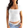 Jhsnjnr Womens Short Sleeve Square Neck Top Going out Summer Tops Shirts Casual Fitted Basic T Shirts