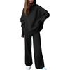 Generico Tuta da Donna Elegante Lana Tute in 2 Pezzi di Lana Leggera Completo Pullover Top Maniche Lunghe Pantaloni in Vita a Gamba Larga Completi Casa Invernale Coordinato in Maglia Casual
