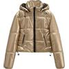 Generic Donna Inverno Lucido Caldo con Cappuccio Parka Moda Tessuto Metallico Vento e Neve Piumino con Cappuccio Caldo Piumino Corto Trapuntato Giacca (Oro,S)