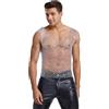 OhMill Canotta da uomo in Maglia con Strass Gilet Sexy Trasparente Slim Top Lucido Senza Maniche Uomini per Festa Night-Club Carnevale Data Raves T-Shirt