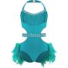Monduelle Abito Da Ballo Pattinaggio Bambina Latino Americano Ginnastica Leotards Con Paillettes Piuma Costume Danza Samba Contemporanea Turchese 9-10 anni