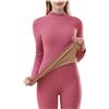 Generico Completo Termico Donna Invernale in Pile 2 Pezzi con Maglia Termica a Collo Alto e Leggins Felpati Intimo Termico da Sci Set Tuta Termica Elegante Pigiama Caldo per Sportivo Sci Running,Rosa Chiaro,L