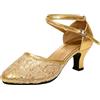 Generico Scarpe da Ballo Donna Eleganti 35-43 EU in Pelle con Tacco 5.5cm, Punta Chiuse e Cinturino alla Caviglia Sandali Estive Comode con Suola Gomma per Latino Americano, Cerimonie, Feste,Oro,38