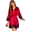 RSLOVE Accappatoio da donna in raso Kimono Sexy Accappatoio Party Nightwear Vino Rosso M
