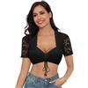 Zeagoo Dirndl Camicetta da donna in pizzo a maniche corte, colore bianco, elegante scollo a V, colore nero, per Oktoberfest, XS-3XL