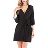 DSJJ Pigiama Donna Vestaglie e Kimono Cotone Scollo a V Camice da Notte Corto da Notte Nightdress S-XXL (Nero,S)