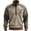 Generisch Troyer da uomo in stile rustico outdoor - Felpa con ricamo alce e motivo norvegese | Caldo maglione con colletto alto per autunno e inverno