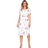 e.Femme® Camicia da Notte da Donna Jana 1019 a Maniche Corte, 100% Cotone, Bianco/Melanzana., 44