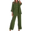 Meaunzyl Completo Donna Elegante Casual Cotone E Lino Pantalone Lungo Estivo Tuta Elegante Tinta Unita Larghi Camicia + Pantaloni Palestra Curvy Set Due Pezzi Comodo Primavera Maniche 3/4 Set Spiaggia