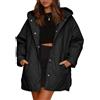 Vagbalena Piumino Casual Invernale da Donna Casual Trapuntato con Cappuccio Trapuntato a Rombi Piumino Casual con Cappuccio Oversize con Bottoni (Nero,L)