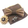 Cyriacus Papillon Legno Uomo Fazzoletto Gemelli Corpetto Set Papillon da Matrimonio Business Festa Lavoro Laurea marrone