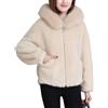 Suncadmious Cappotto da Donna in Pelliccia Sintetica con Cappuccio Giacca in Finto Shearling con Tasche (Beige,L)