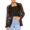 Juankrynord da Donna Elegante Cravatta Bottone Tulle Maglia Pizzo Blazer Abbigliamento da Lavoro Ufficio Giacca con Tasche Moda Colore Solido Business Lavoro Pizzo Camicia (Nero 1,XXL)