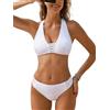 CUPSHE Bikini da donna con scollo a V e spalline larghe Racer Back Costume da bagno a vita media con fondo strutturato, bianco, M