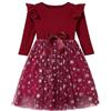 Beganly Vestito natalizio rosso per bambine, a maniche lunghe, in tulle, tutù, per feste, 2-6 anni