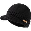 TOP-EX PolarWool Berretto in lana merino con visiera e fodera in pile, taglia M - XXL, impermeabile, unisex, per attività all'aria aperta, idea regalo, Nero , XL/XXL