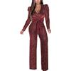 Duohropke Tuta da donna glitterata, elegante, a maniche lunghe, scollo a V, con paillettes, tuta intera con cintura, tuta intera per feste, body a gamba larga, costume di carnevale