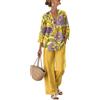 Gienslru Completo Donna Estivo Boho Tuta Set 2 Pezzi Effetto Lino Pantaloni Larghi e Top Scollo a V 3/4 Tute Casual Mare Vacanza Co-ord Cotone Leggero Outfit Elegante