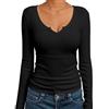 Bresdk Maglia Termica Donna Manica Lunga Scollo a V Top Termico Slim Fit con Interno Felpato Morbido in Cotone Elasticizzato Maglietta Intima Invernale Elegante per Quotidiano Nero L