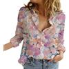 Generic Camicetta da donna con scollo a V, stile boho, con stampa floreale, maniche lunghe, in chiffon, con bottoni, stile bohemiano, a maniche arrotolate, Giallo, L