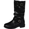 FGUUTYM Stivali Western da Donna Stivaletti Tradizionali Stivali da Cowboy con Fibbia Stile Retrò Stivaletti Medioevali con Cerniera Stivali con Tacco a Blocco Stivali da Transizione Stivaletti da