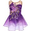 Odizli Vestito da pattinaggio artistico per bambine, senza maniche, con paillette e paillette, con fiori, in tulle, per balletto, ballerina, anni