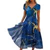 NaLatia Donna Vestito Elegante Lungo Abito da Sera Scollo a v Manica Corta Stampa Chiffon Vestiti Curvy Aderente Estivo Taglie Forti Abito Maxi Abiti da Cerimonia Cocktail