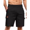 Voqeen Pantaloncini Cargo Uomo Casual in Cotone Pantaloni Corti Estivi da Esterno Elastico in Vita Cordino Classici Bermuda Chino Elasticizzati da Lavoro con 6 Tasche