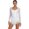 inhzoy Donna Abito da Ballo Latino Americano Tango con Frange Nappe Vestito da Pattinaggio Artistico Maniche Lunghe Body Danza Classica Ginnastica Ritmica Dancewear