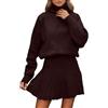Générique Maglione da donna, abito in maglia, set di 2 pezzi, top e mini gonna a maglia, maglione autunno inverno elegante tunica chic vestito, maglioni casual a maniche lunghe, colletto alto e tinta unita