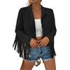 Generico Giacca in Pelle da Donna, con Frange, Nappa, Costume Tradizionale Cowgirls, Cappotto Western a Maniche Lunghe, Motociclista