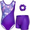 Gogokids, Completo da ginnastica bambina composto da tre pezzi, body senza maniche, pantaloncini e fascia per capelli, tuta danza classica scintillante, con design a colori sfumati, dai 3 ai 12 anni