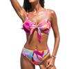 CUPSHE Bikini da donna Costume da bagno a due pezzi a vita alta Costume da bagno rimovibile con fiocco incrociato sul retro, Viola/Rosso/Floreale, XL