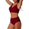 Generico Costume da bagno due pezzi bikini a vita alta in tessuto contenitivo per donna, taglie forti, tankini modellante con pannello frontale, ideale per nascondere pancia e modellare la silhouette, (Red, L)