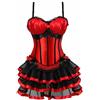 Josamogre Corsetto Bustino con Gonna Tutu Donna Pizzo Fiori Tracolla Gothic Lingerie Sexy Burlesque Natale Rosso M