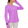 IECCP Camicetta sportiva da donna, a maniche lunghe, UPF 50+, protezione dai raggi UV, maglietta a maniche lunghe, vestibilità sottile, con foro per il pollice, rashguards, Rosso viola chiaro, S