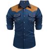 Generisch Camicia Western da Uomo, Camicia da Cowboy a Maniche Lunghe con Bottoni Snap, Ricamo Country, Hippie, Camicia da Tempo Libero, Stretch, Costume da Cowboy, Button Down, O blu., M