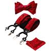 Alizeal Mens regolabile regolabile Paisley floreale Paisley auto-legata Bow Tie, Pocket Square e Elastic Y Shape 6 Clips Braces Set, rosso vino