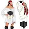 RUITOTP Costume Pirata Donna, Vestito Pirata Medievale Costume Carnevale Donna con Corsetto Foulard Gonna da Piratessa Rinascimentale Vittoriana per Carnevale di Halloween