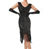 KBOPLEMQ Gatsby - Costume da donna Charleston anni '20, con paillettes, scollo a V, lunghezza al ginocchio, con frange, motivo Gatsby, O nero., M