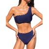 CUPSHE Bikini da donna, due pezzi, monospalla, vita media, smerlato, cinturino largo con gancio posteriore
