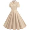 EMUKFD Abiti anni '40 da donna, stile rockabilly, vintage, Audrey Hepburn, con colletto per bambole, linea A, per feste e costumi di Halloween, Beige, M
