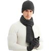 KRUIHAN Cappello Sciarpa e Guanti Set Guanti da Uomo Touch Screen Berretto Foderato in Pile Elasticizzato Cappello Sciarpa Inverno Termico 3 PZ Set Regalo per Uomo,Grigio Scuro