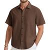 HISDERN Camicia Lino Uomo Manica Corta Casual Estate Lino Cotone Camicie per Spiaggia Vacanza Lavoro Camicia con Bottoni Tasca Regular Fit