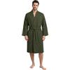 Morgenstern Accappatoio Nido d'Ape Uomo Cotone con Collo a Kimono Vestaglia Estiva Verde Oliva Taglia XL