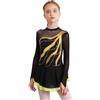 inhzoy Abito da Pattinaggio Artistico Bambina Manica Lunga Vestito da Balletto Ginnastica Artistica Body da Danza Classica Ballerina Strass Leotards Vestito da Ballo Lirico Giallo C 7-8 Anni