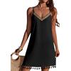 Ekouaer Bikini Cover Up in Stile Boho con Ricami Copricostume da Donna Scollo a V e Spalline Regolabili a Spaghetti Orlo con Frange Leggero Abito da Spiaggia Taglie, L, Nero