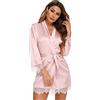 RSLOVE Accappatoio da donna in raso Kimono Sexy Accappatoio Party Nightwear Rosa M