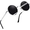 Joopin Occhiali da Sole Uomo Donna Rotondi Vintage Polarizzati UV400 | Montatura metallo sottile tondi piccoli hippie retrò lenti specchio unisex adulti